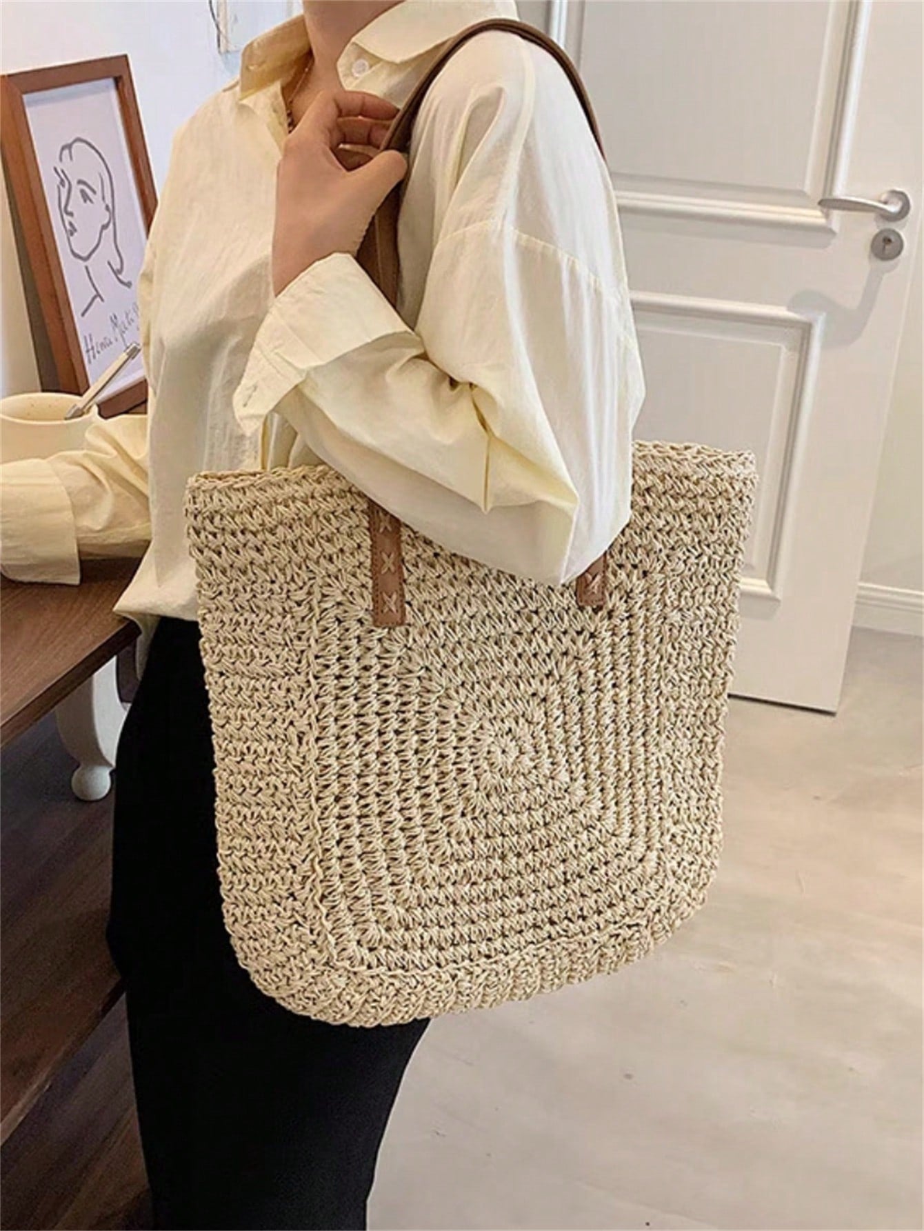 Bolsa Feminina Tote Palha de Praia